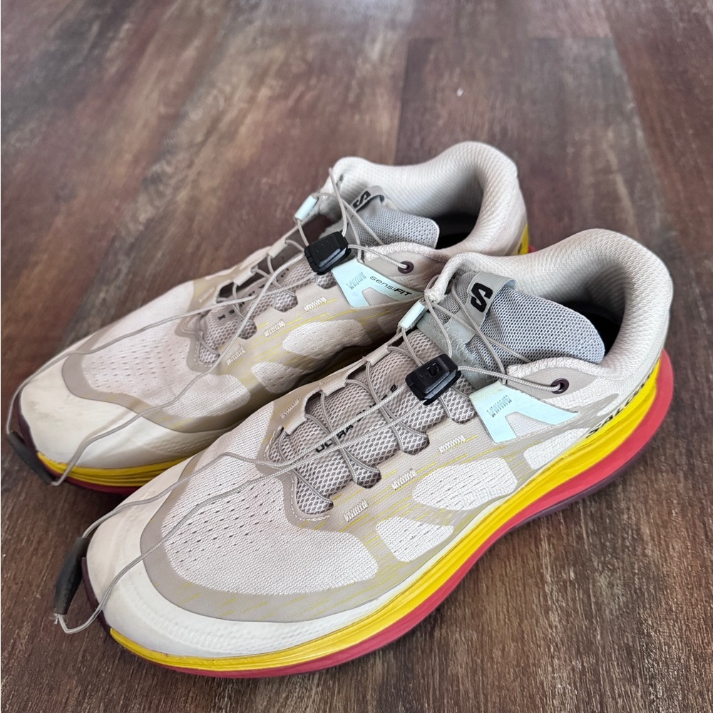 Salomon Ultra Glide 2 Quicklace Mesh Running Shoes Beige Yellow Red